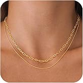 HABIKIP Layered 14K Gold Plated Necklaces for Women,Dainty Chain Necklace Stack Herringbone Box Paperclip Choker Necklaces Set Trendy Simple Non Tarnish 14K Gold Plated Jewerly Gifts for Women