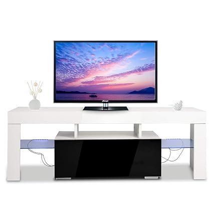 Amazon Com Modern Tv Stand With Drawers High Gloss White Led Tv