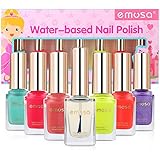 Chemical Free Nail Polish Makeup Kit - Emosa Natural Non Toxic Peel Off Fast Drying Water Based Nail Art Gift Set for Little Girls,Kids,Toddler,Baby,Pregnant Women(6 colors and 1 top coat)