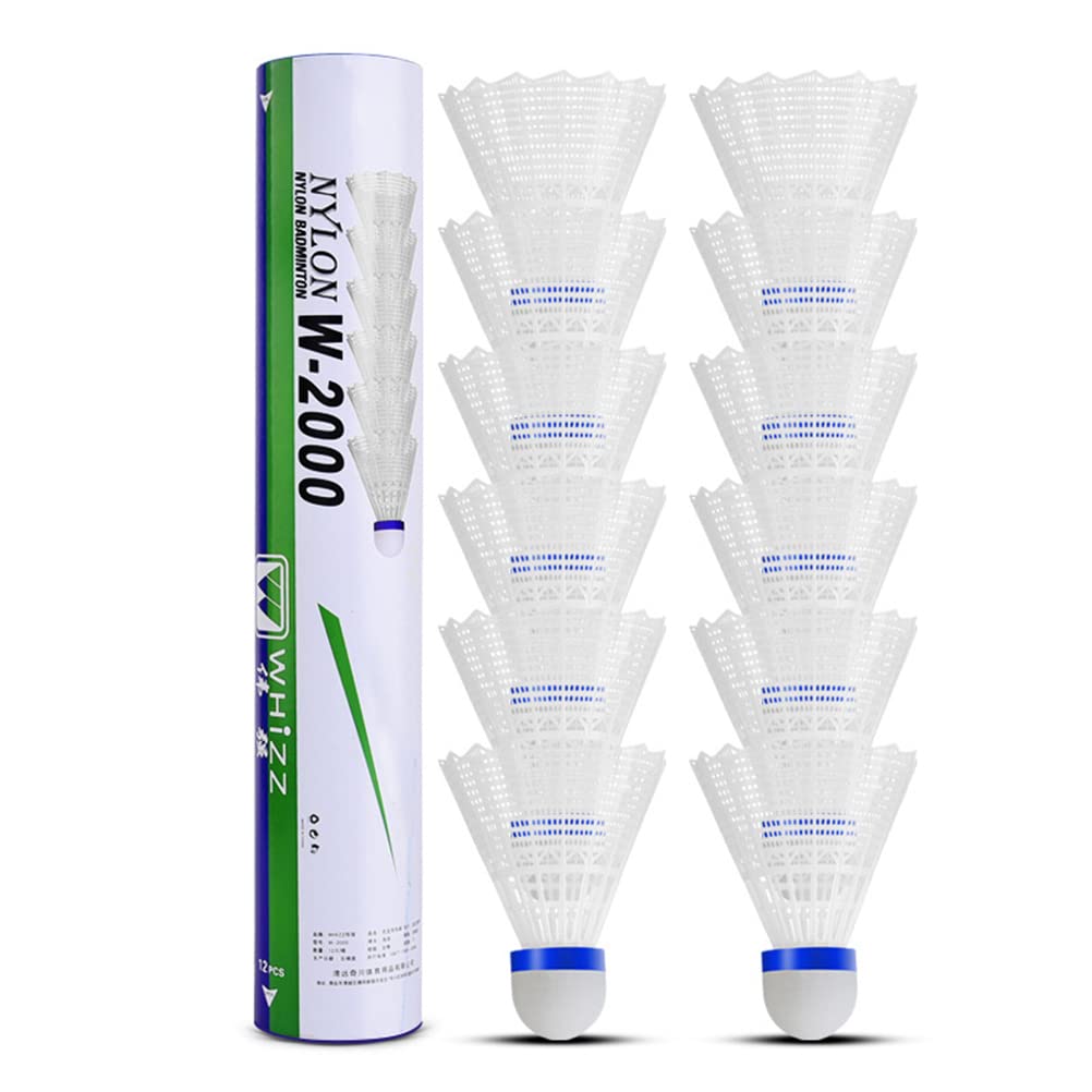 Pack of 12 Nylon Shuttlecocks Badminton Balls, Batting Training High Speed Badminton Balls Stable and Durable with High Stability and Durability Goose Feather Shuttlecock