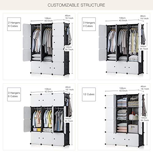GEORGE&DANIS Portable Closet Wardrobe Plastic Cube Dresser Armoire DIY Storage Organizer for Bedroom, Black, 18 inches Depth, 3x4 Tiers - Thumbnail 6