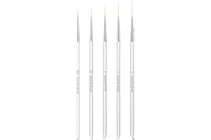 INENK 5Pcs Nail Art Liner Brushes Set, Manicure Brush Fine Drawing Thin Lines Painting Details Striping Design For Gel Polish Dotting Pen Transparent Handle Home DIY, 6/9/12/18/24mm