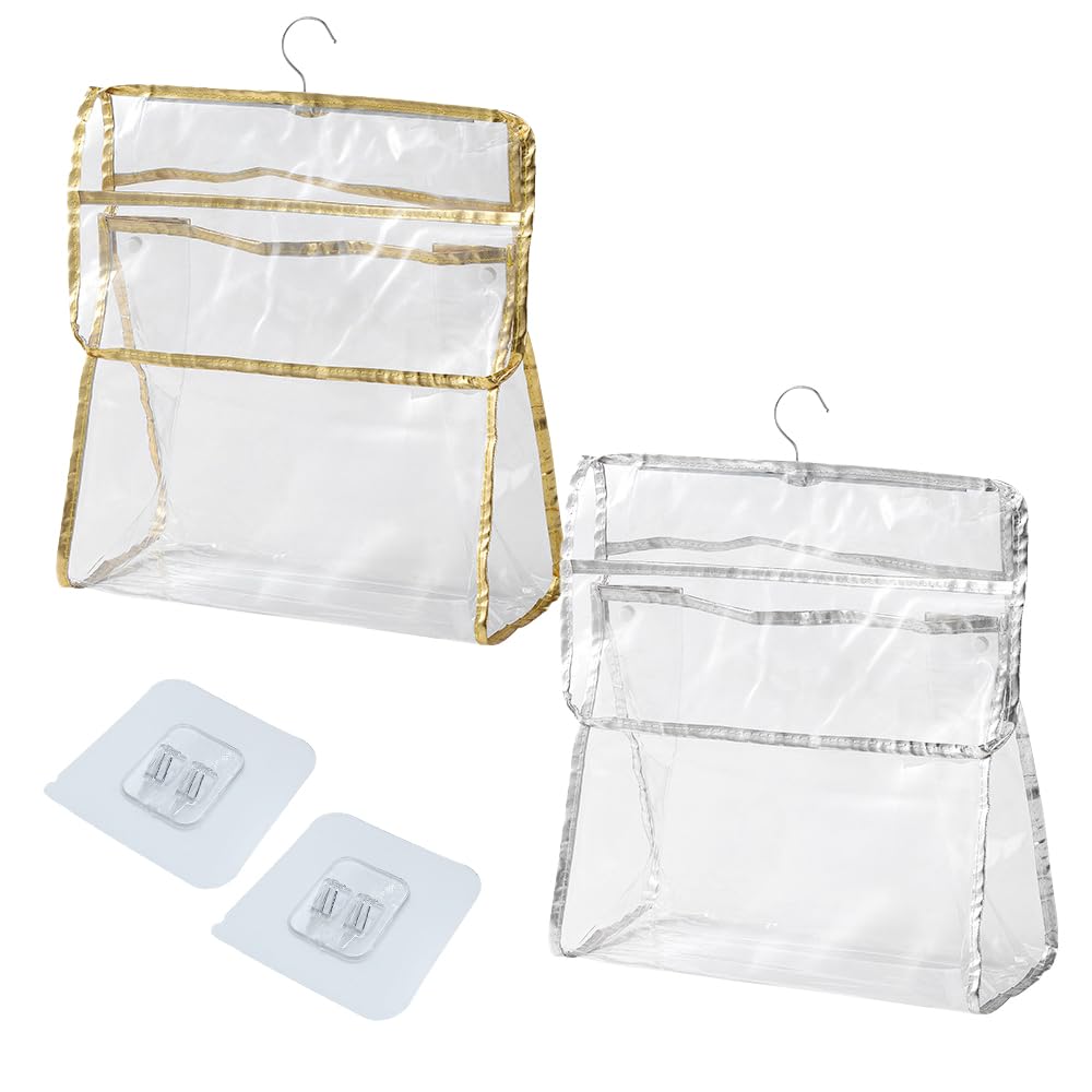 ONEBO 2 Pcs Shower Hanging Storage Rail Waterproof Mesh Pockets,Bathroom Organiser,Shower Caddy Organiser,for Bedroom Bathroom Kitchen(Gold, Silver)