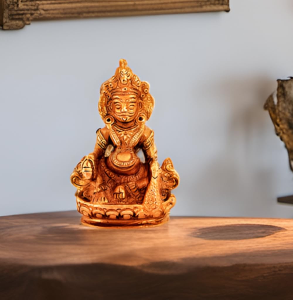 Purpledip Brass Statue Kubera (Hindu God Of Wealth & Prosperity): Kuber Vaisravana Sarvanubhuti Idol In Pure Metal; Religious Indian Home Temple Decor (11185)