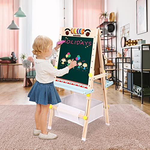 Kids Easel with Paper Roll DoubleSided Whiteboard & Chalkboard