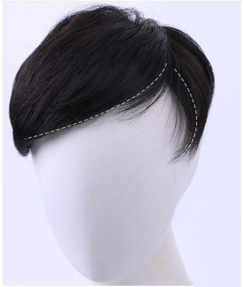 LEBIYOU Fashion Mens Natural Black Short Silky Straight Topper 100% Real Human Hair Clip in Hair Toppers Hairpieces Toupee for Mens Forehead with Grey and Thin Hair (All Machine Net)