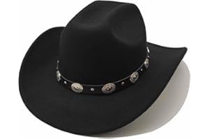 Unisex Western Cowboy Hat for Men Women Wide Brim with Belt Cowgirl Hats Felt Fedora Hat