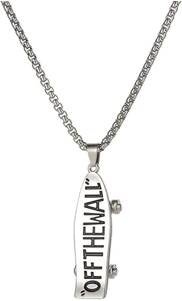 Men's Punk Skateboard Pendant Necklace Hip Hop Stainless Steel Necklace Men's Jewelry Easy-to-Match Personality Classic Charm Necklace