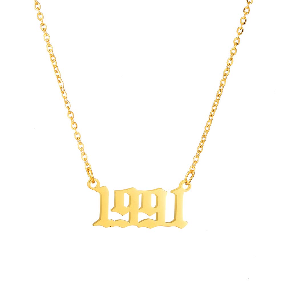 AFSTALR Birthday Year Necklace Women Gold Pendant Jewellry Birthday Gifts Custom Year 1991 Gold