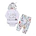 3Pcs Newborn Baby Boys Cute Little Brother Romper+Long Animal Tree Pants+Hat Playwear Bodysuit Set (White, 0-6Month)