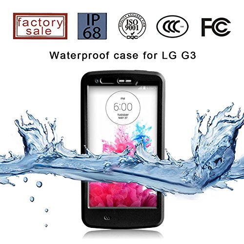 LG G3 Waterproof Case, double-bb Atomic black LG G3 Waterproof Case W/ Attached Screen Protector - Lifetime Warranty - LG G3 Slim Fitted Waterproof Shock proof Dust proof Dirt proof Snow proof Hard Shell Cover Case for LG G3 D850 D851 D855 VS985 LS990 GHO CS246.