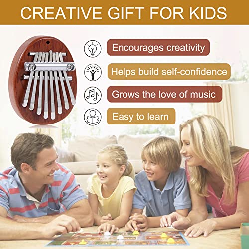 Kalimba Thumb Piano 8 Keys - Mini Finger Piano Marimba with Hammer Lanyard Musical Instruments Solid Wood Mibra Birthday Christmas Gifts for Kids Daughter Son Beginners