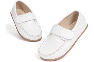 Fromosa Toddler Boys Girls Leather Loafers,Little Kids Soft Slip-On Dress Shoes,Moccasins Flat Boat Shoes Casual Daily Walking Wedding Church School