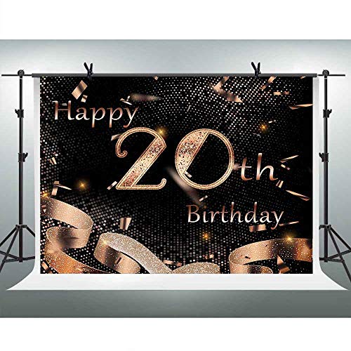 FHZON 10x7ft Happy 20th Birthday Themed Photo Photography Backdrops Ribbon Background Party Wallpaper Video Shoot Props LXFH655