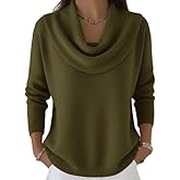 Cowl Neck Sweater for Women Lightweight Solid Color Long Sleeve Knit Pullover Jumper Tops Knit Fall Winter Clothes