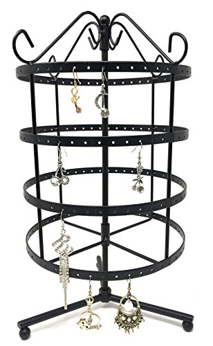 4 Tiers Rotating 92 pairs Earring Holder ~Necklace Organizer Stand ~ Jewelry Stand Display Rack Towers (Black)