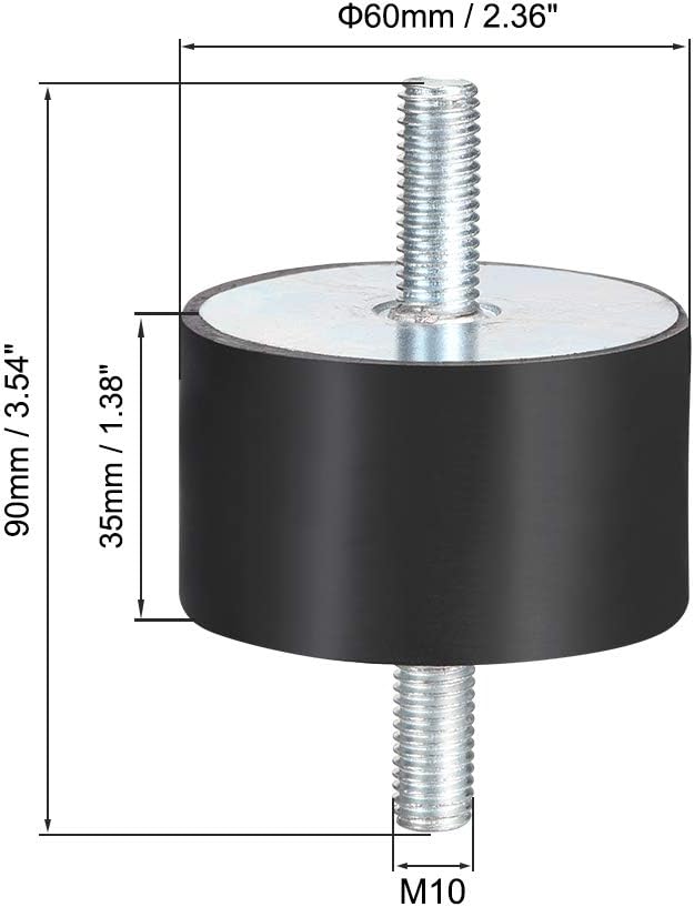 sourcing map 60 x 35mm Rubber Mounts,Vibration Isolators,Shock Absorber with M10 x 27mm Studs - Image 3