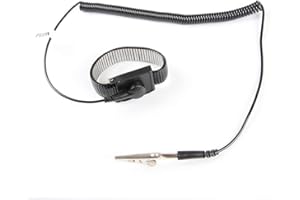 FEITA Anti Static ESD Adjustable Metal Wrist Strap Anti-static Wristband with 8 Feet Coiled Cord - Metal Bracelet Personal Safety Protector - Black - 1 Pc