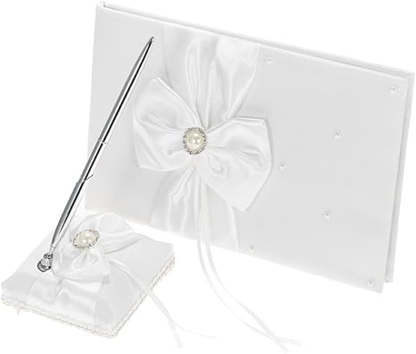 Amazon Co Jp 結婚式 芳名帳 ペン立てセット 白いサテンリボン製 署名ペン付 お祝い 贈り物 ウェディング用品 ホーム キッチン