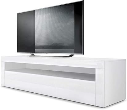 Vladon Tv Board Lowboard Valencia Korpus In Weiss Matt Front In Weiss Hochglanz Mit Rahmen In Weiss Hochglanz Vladon Amazon De Kuche Haushalt