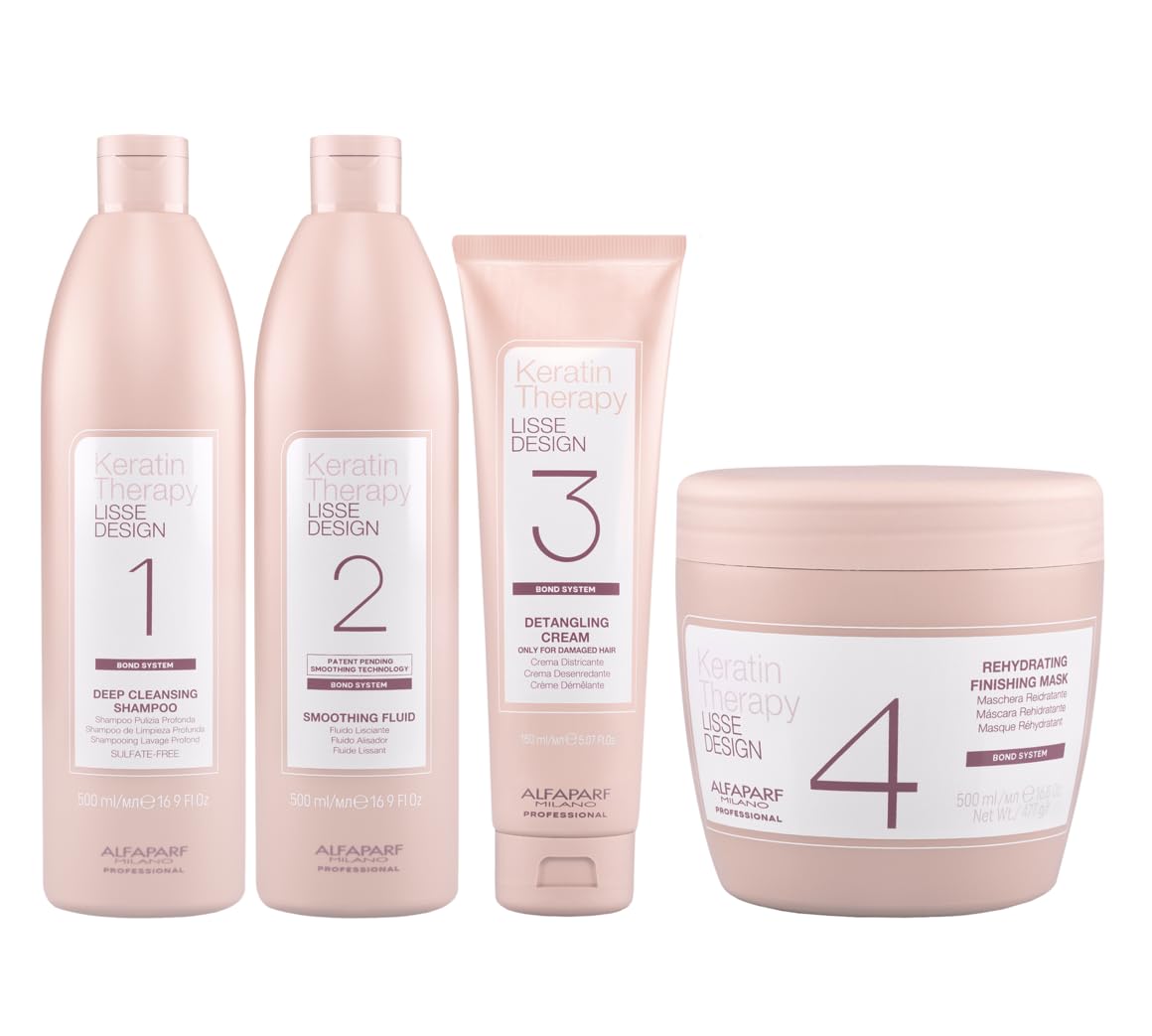 ALFAPARF Lisse Design Keratin Therapy Shampoo 500mil + Smoothing Fluid 500mil + Detangling Cream 150mil + Mask 500mil