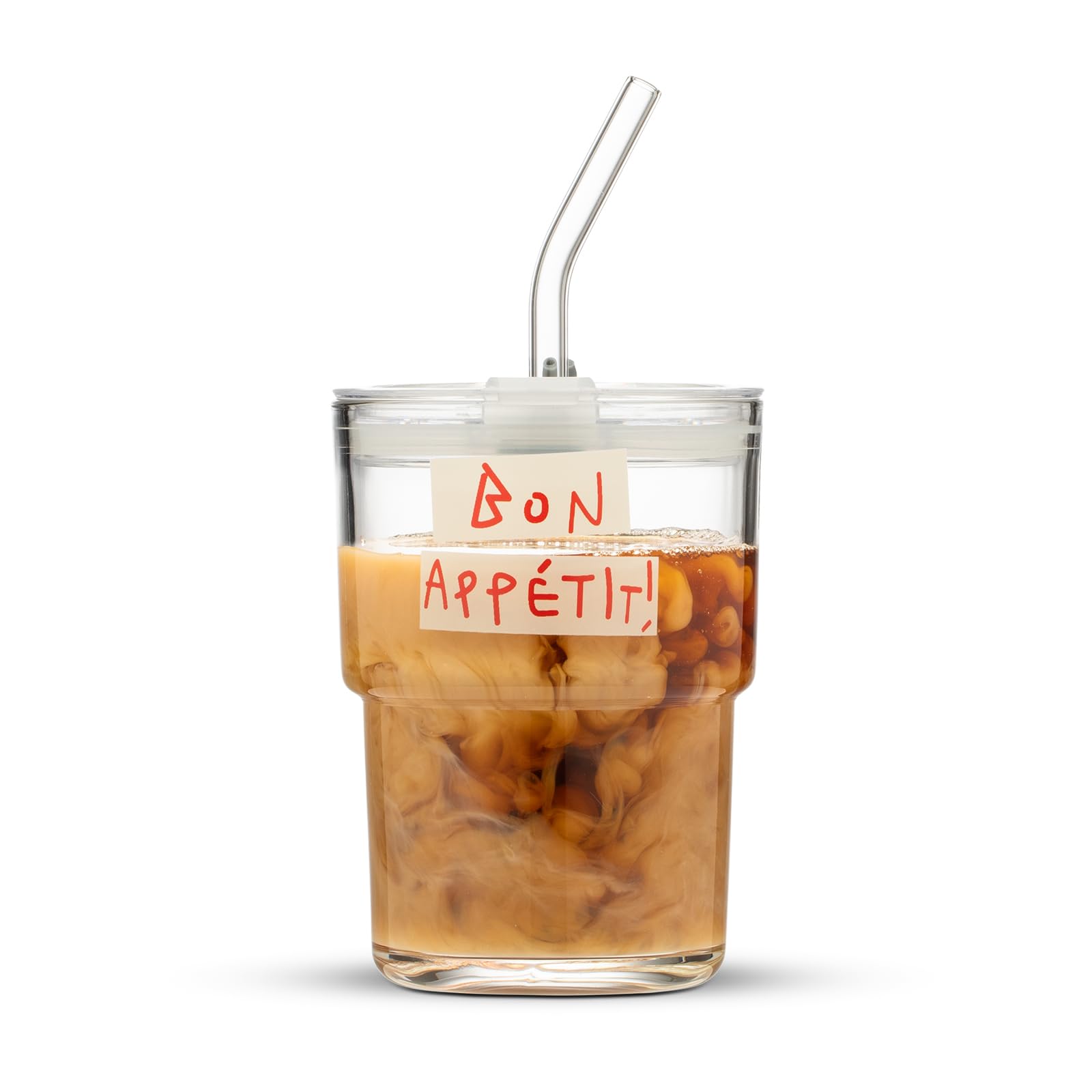 Photo 1 of BLUEPOLAR 13oz/400ml Glass Water Tumbler with Straw and Lid Sealed Carry On Thick Wall Iced Coffee Cup Glass Cup for Water, Iced Tea Fruit Juice Etc(Bon Appétit)