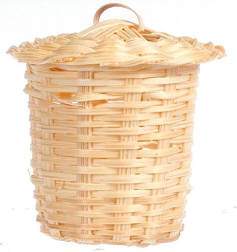 Dollhouse Miniature Straw Laundry Basket with Lid