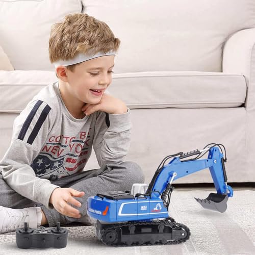 TERRIFI Remote Control Excavator Toy, 1/18 Scale Rc Toys Metal Shovel Double Track 360 Degree Rotation Hydraulic Excavator Toy for Kids Age 4-7 8 9 10 Year Old, Birthday Gifts Ideas
