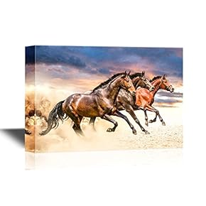 Canvas Wall Art - Running Horses - Gallery Wrap Modern Home Art | Ready to Hang - 12x18 inches