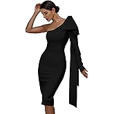 Maketina Womens One Shoulder Ruffle Long Sleeve Bandage Dress Club Cocktail Dresses