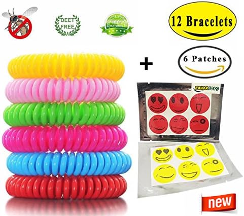 Mosquito Repellent Bracelet For Kids, Adults &amp; Pets - Travel Insect Repellent Design For Maximum Protection Against Bugs, Pests, Waterproof - 12 Pack with FREE BONUS 6 Emoji Patches 100% Safe