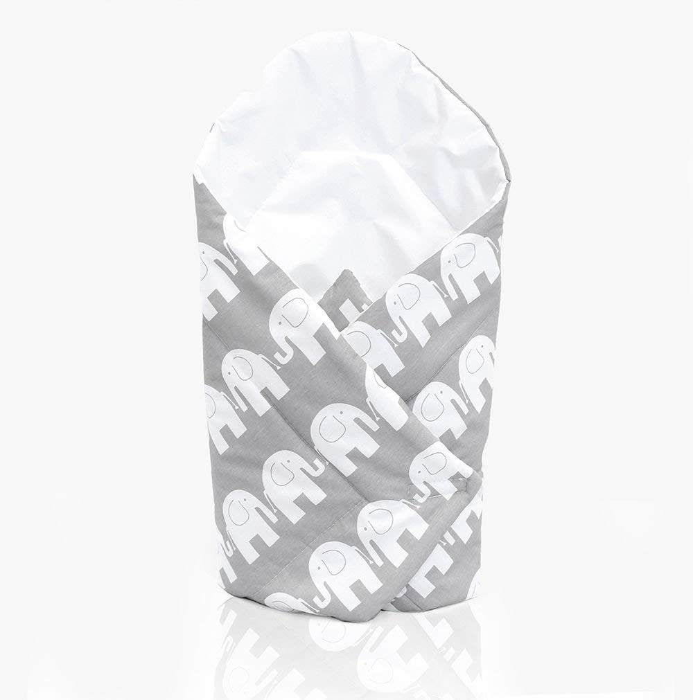 Babymam Baby Swaddle Wrap Infant Bedding Blanket/Cotton Newborn Duvet Quilt Envelope 0 to 3 Months (Elephants on grey background) — image 1
