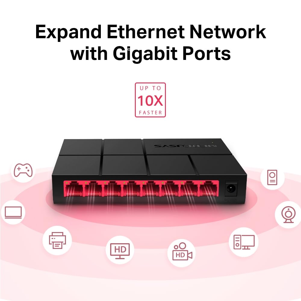 Mercusys MS108G 8-Ports Gigabit Netzwerk Switch, LAN Switch Ethernet Splitter, Plug-and-Play, Unmanaged, Lüfterlos 5