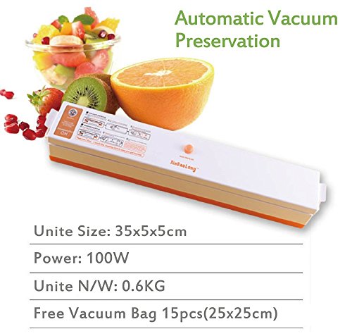 Food Saver Vacuum Sealing System, Vacuum Sealer with 15 Vacuum Bags, packing machine with Compact Design for Moist and Dry Fresh Food
