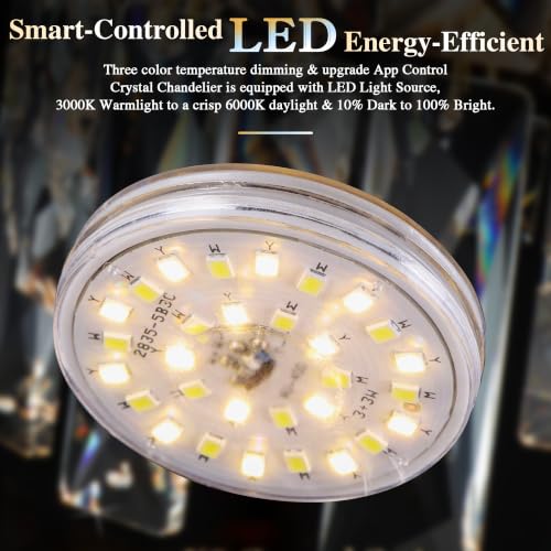 24 inch Crystal Chandeliers With Remote and APP Control, Modern Luxury Flush Mount Gold Ceiling Light, 3CCT Dimmable Brightness Adjustable,SUS 304, For Living/Dining Room Kitchen Bedroom Hallway Foyer