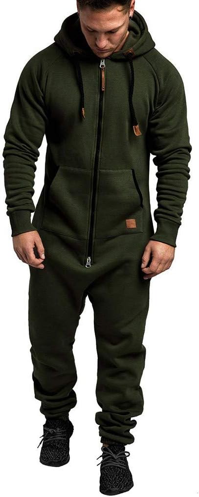Rosennie Mens Onesies,Men Pure Colour Jumpsuit Fashion Casual Zipper Autumn Winter Splicing Fitness Sweatshirt Slim Romper Hooded Pocket Sport Tracksuit Playsuit