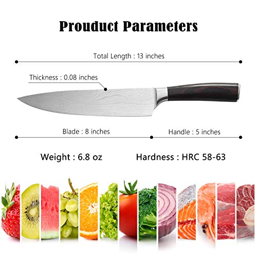 Sharp Kitchen Chefs Knife 8 Inch with Wood Handle for Cooking, Chopping and Professional Chef Use - Thumbnail 3