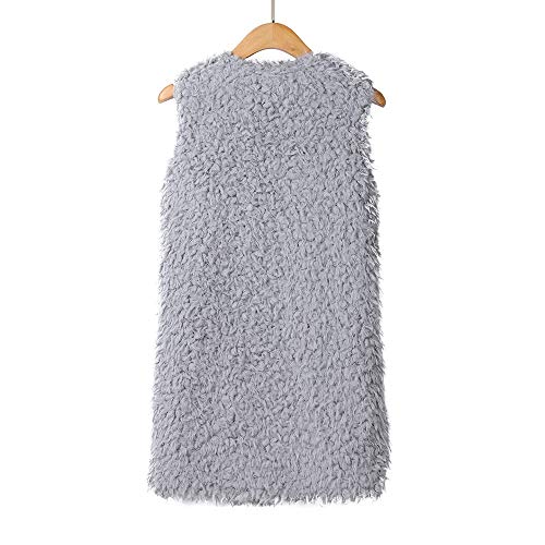 Sanyyanlsy Women's Autumn Fashion Sexy Solid Faux Fur Vest Coat Casual Sleeveless Warm Winter Long Outwear Waistcoat Top Gray