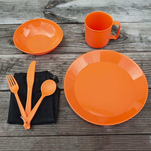 ustPackWare Dish Set with Mesh Bag, BPA Free Construction and Eating Utensils for Hiking, Camping, Backpacking, Travel and Outdoor Survival