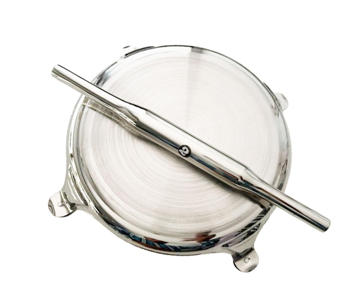 Stainless Steel Circular Board and Belan Rolling Pin for Kitchen Set of 2, Chapati Roti Roller and Rolling Pin Size No.2 - Silver