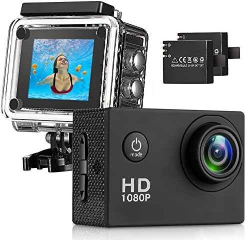 Sasrl Action Camera , 12MP 1080P 2 Inch LCD Screen , Waterproof Sports Cam 140 Degree Wide Angle Lens , 30m Sport Camera DV Camcorder With with 2 Rechargeable Batterie