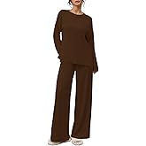 Zevi Womens 2 Piece Outfits Casual Loose Long Sleeve Pullover Tops & Wide Leg Pants Soft Basic Lounge Sets Tracksuit