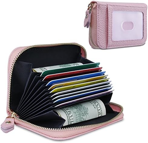 FENGGU Wallets for Women Credit Card Holder Leather Wallet Zipper Purse Minimalist Wallet Slim Style Pink