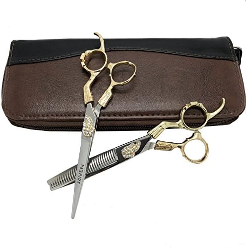 gold JAVEN 6 Inch Pro Hair Cutting Scissors Set Japan Hair Scissors Teflon Shears Hairdressing Scissors Barber Thinning Scissors Hairdresser Razor Haircut Right hand use (cutting+thinning/set)