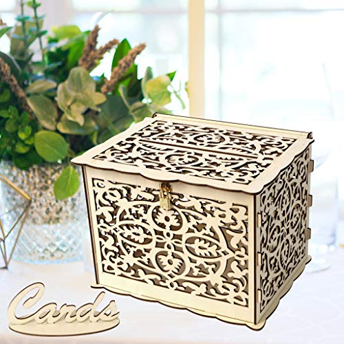 MatureGirl Wedding Card Box DIY Rustic Hollow Wedding Money Box Wood Card Box Gift Card Holder DIY Money Box Perfect for Weddings Baby Showers Birthdays Graduations (C)