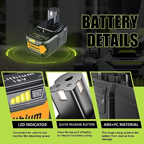 2-Pack 6.0Ah 18V Lithium-Ion Battery For RYOBI One+ Tools - Compatible With P102-P109 Models, 5-Year Warranty