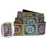 Bison Designs Women's Manzo 38mm Handcrafted Lotus Design Embroidered Belt, Mulicolor, Large to 42