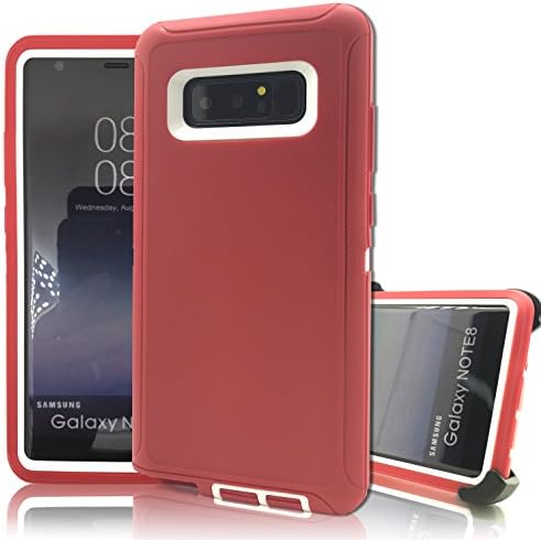 Samsung Galaxy Note 8 Case,Vodico Hybrid Heavy Duty Defender Military Grade Shockproof Rugged Armor High Impact Resistant TPU Bumper Cover with Belt Clip Holster&amp;Kickstand for Note 8 (Red White)