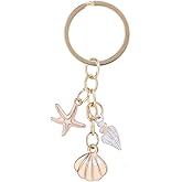 Mikovivi Beach Keychain for Women, Stylish Starfish Seashell Key Chain Summer Bag Charms Ocean Shell Keyring Ideal Purse Ring Handbag Holiday Party Decoration Accessories and Jewelry Gifts