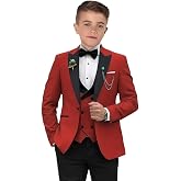 ISYBLO Boys Formal Suit Slim Fit 3 Piece Peak Lapel Tuxedo Set with Bow Tie | Kids Tuxedo Suit with Peak Lapel Jacket, Vest, Matching Pants and Bow Tie for Wedding, Ring Bearer, Daily Wear &amp; Graduation
